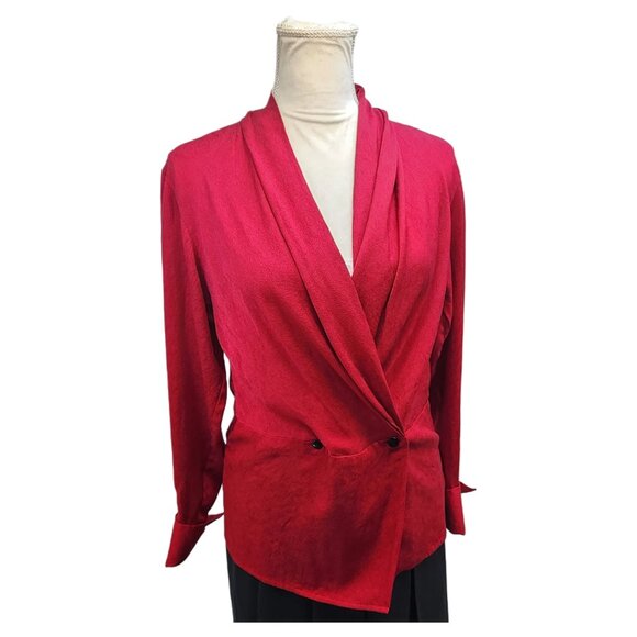 Dior. Vintage, Red 100% Silk Blouse w/ French Cuffs. Size: 6 - Picture 8 of 8